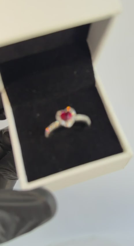 Anillo Pandora Corazon Elevado Rojo